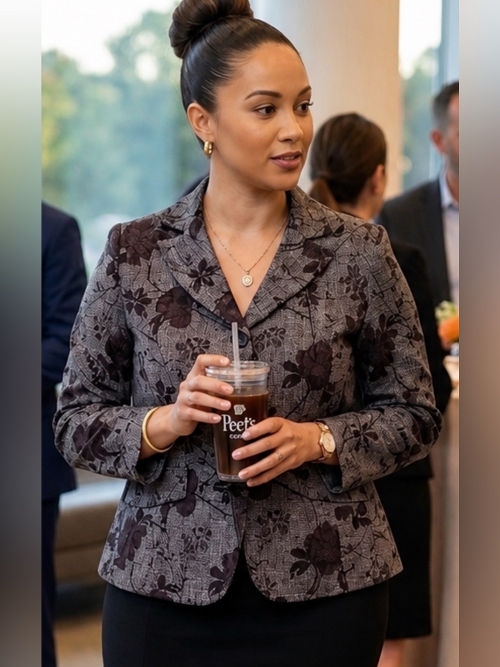 Danny & Nicole Gray Floral Notch-Collar Blazer